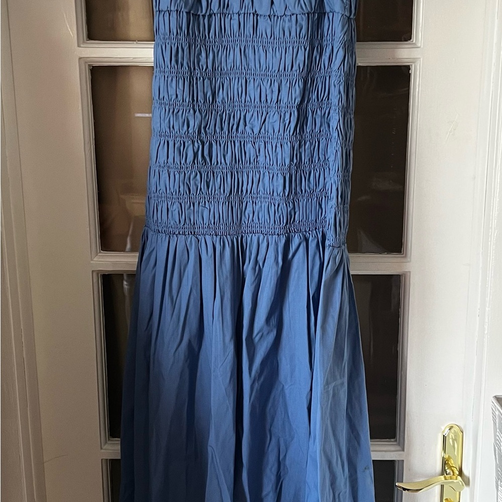Abercrombie & Fitch Blue Off-Shoulder Smocked Maxi Dress M Tall - Picture 7 of 7